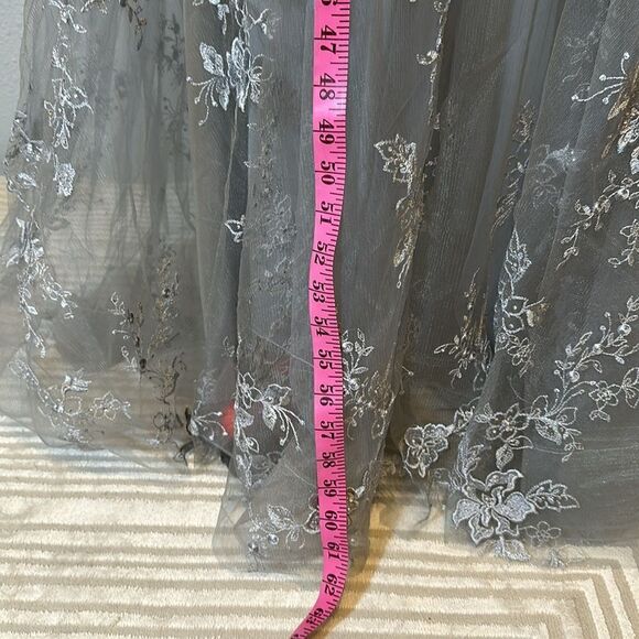 NEW Mac Duggal women’s embroidered illusion high neck puff sleeve dress size 16 - Picture 7 of 14